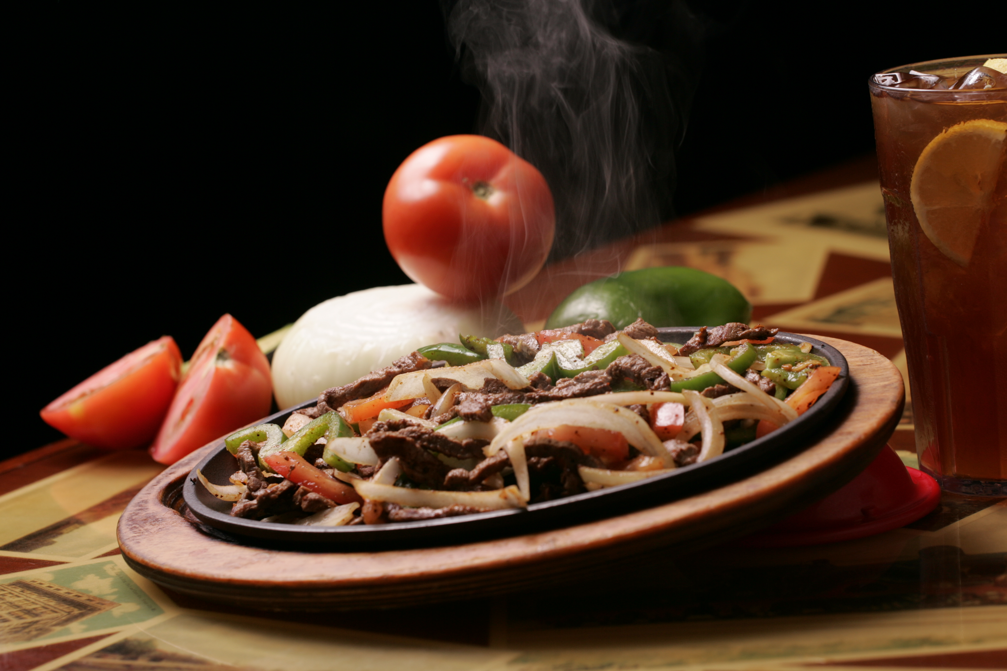 Sizzling beef fajitas at El Vaquero